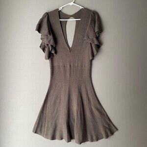 Elegant Brown Ruffle Sleeve Dress